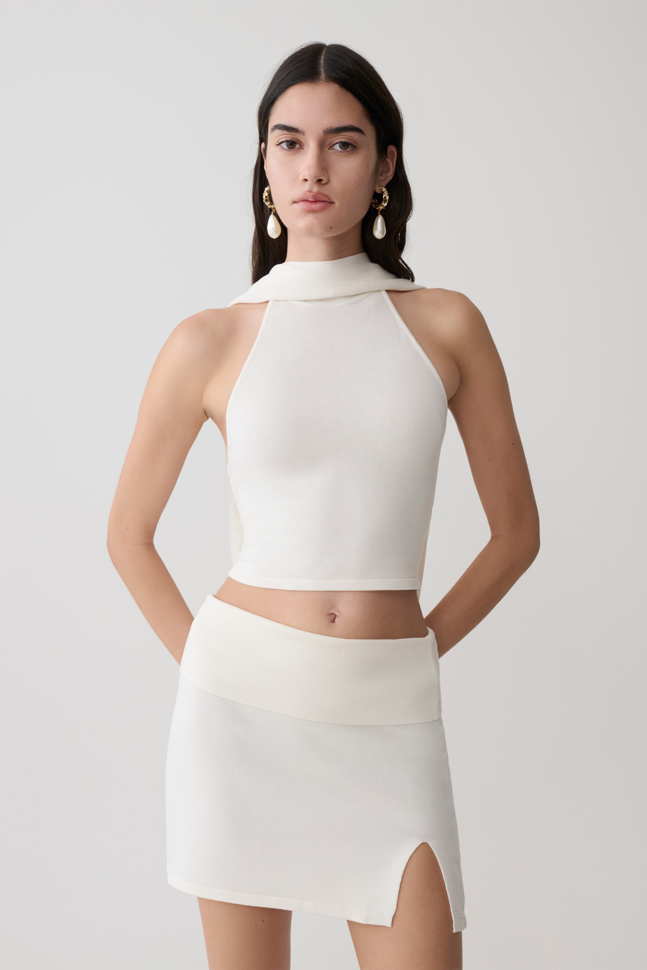 Misty Halter Backless Knit Top - Ivory