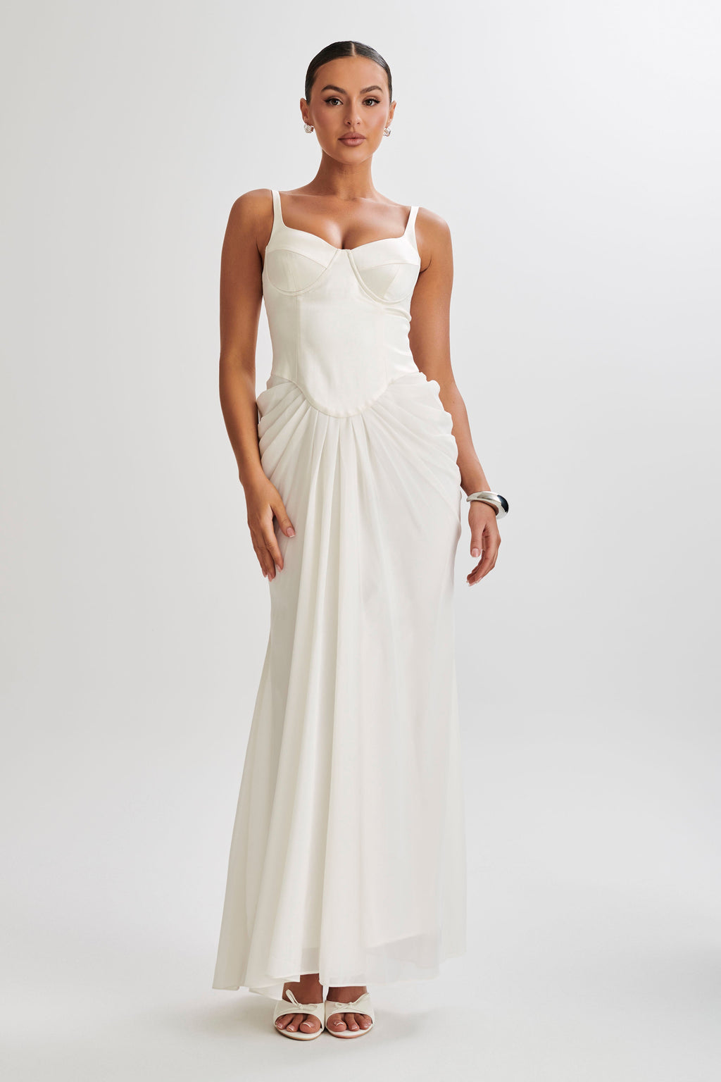 Leila Satin Corset Maxi Dress - Ivory