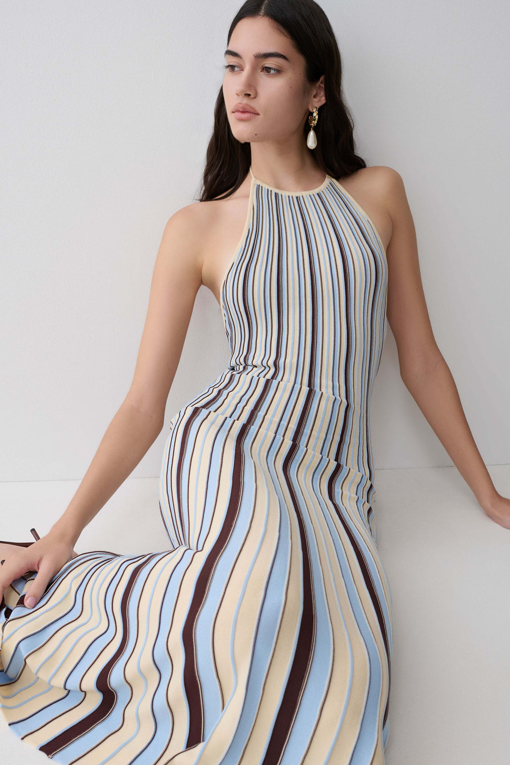 Dalani Halterneck Knit Midi Dress - Blue/Chocolate