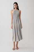 Dalani Halterneck Knit Midi Dress - Blue/Chocolate