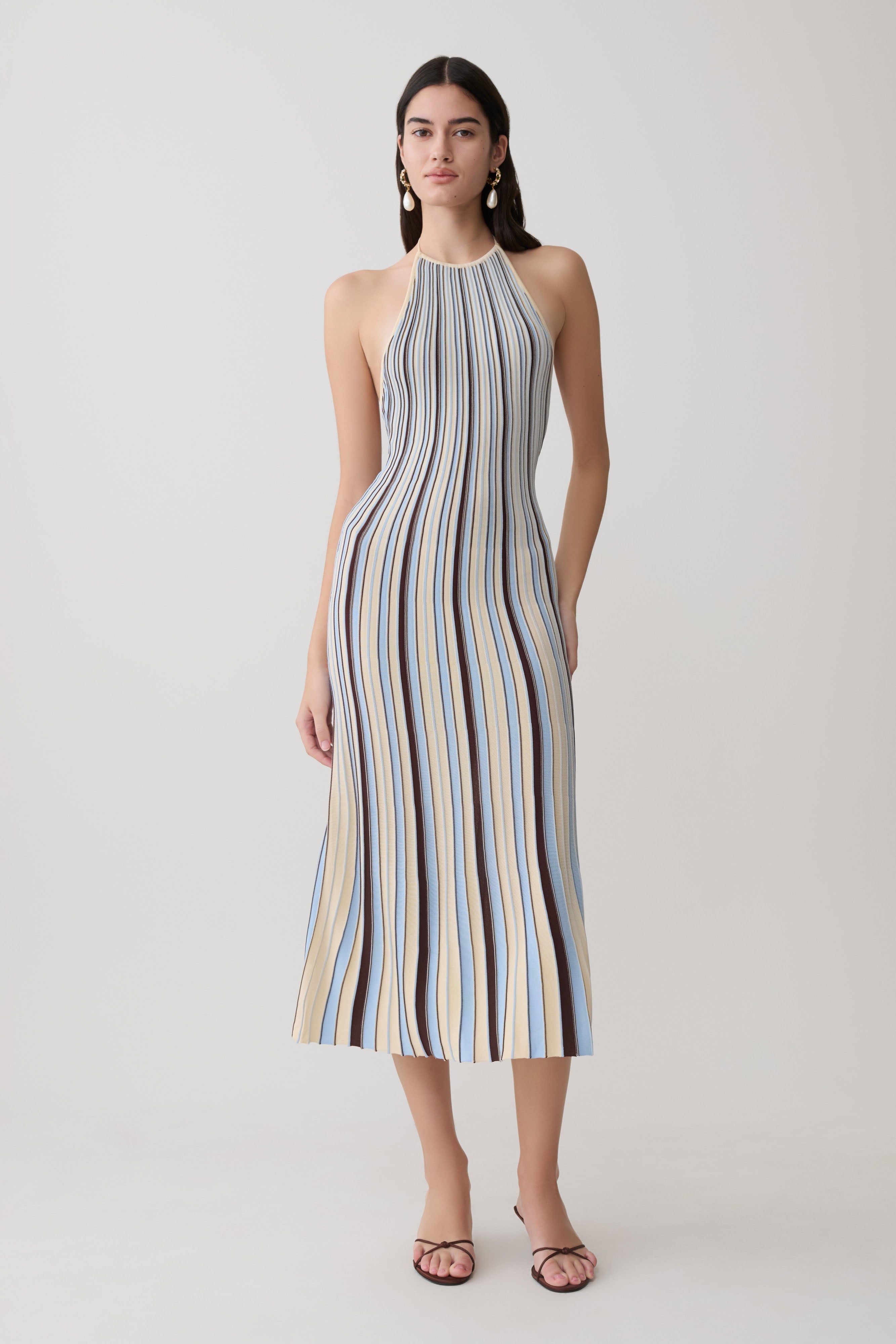 Dalani Halterneck Knit Midi Dress - Blue/Chocolate
