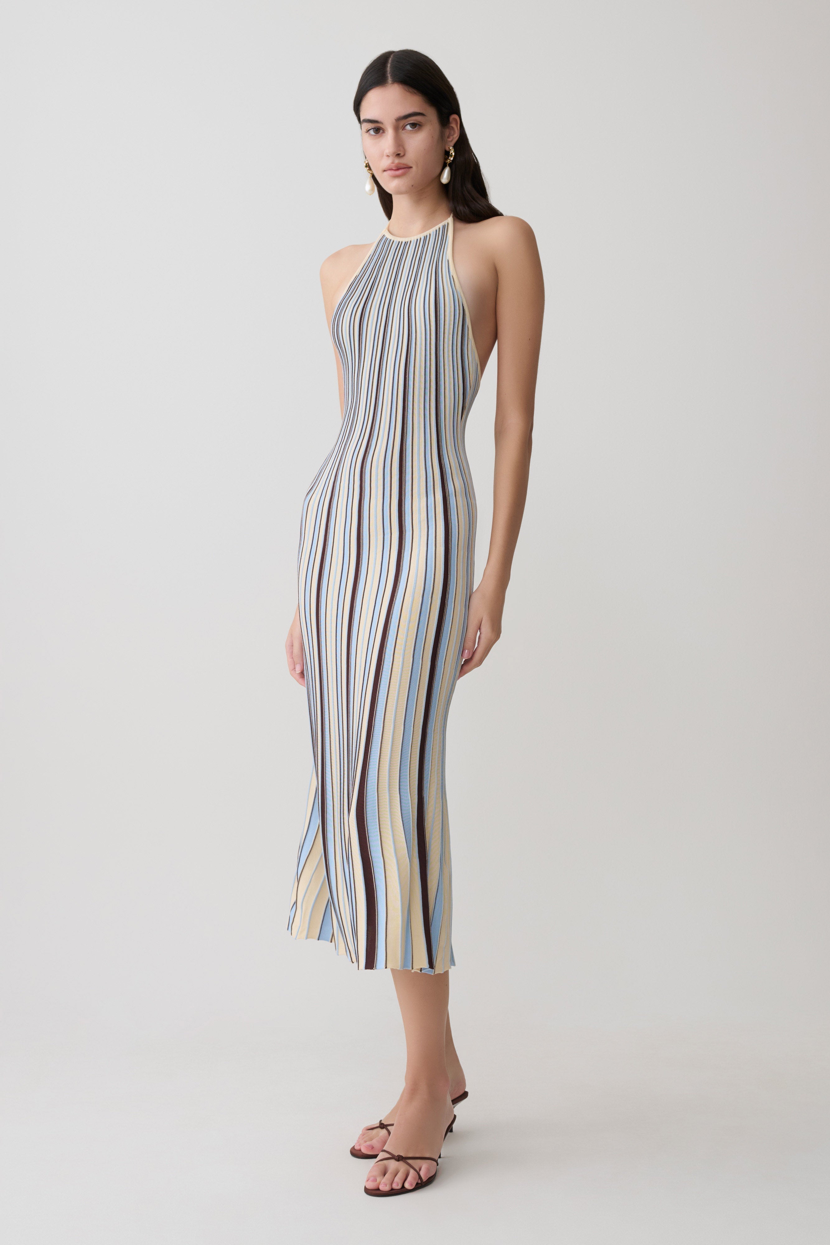 Dalani Halterneck Knit Midi Dress - Blue/Chocolate