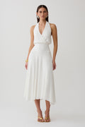 Krish Hankie Halter Midi Dress - White