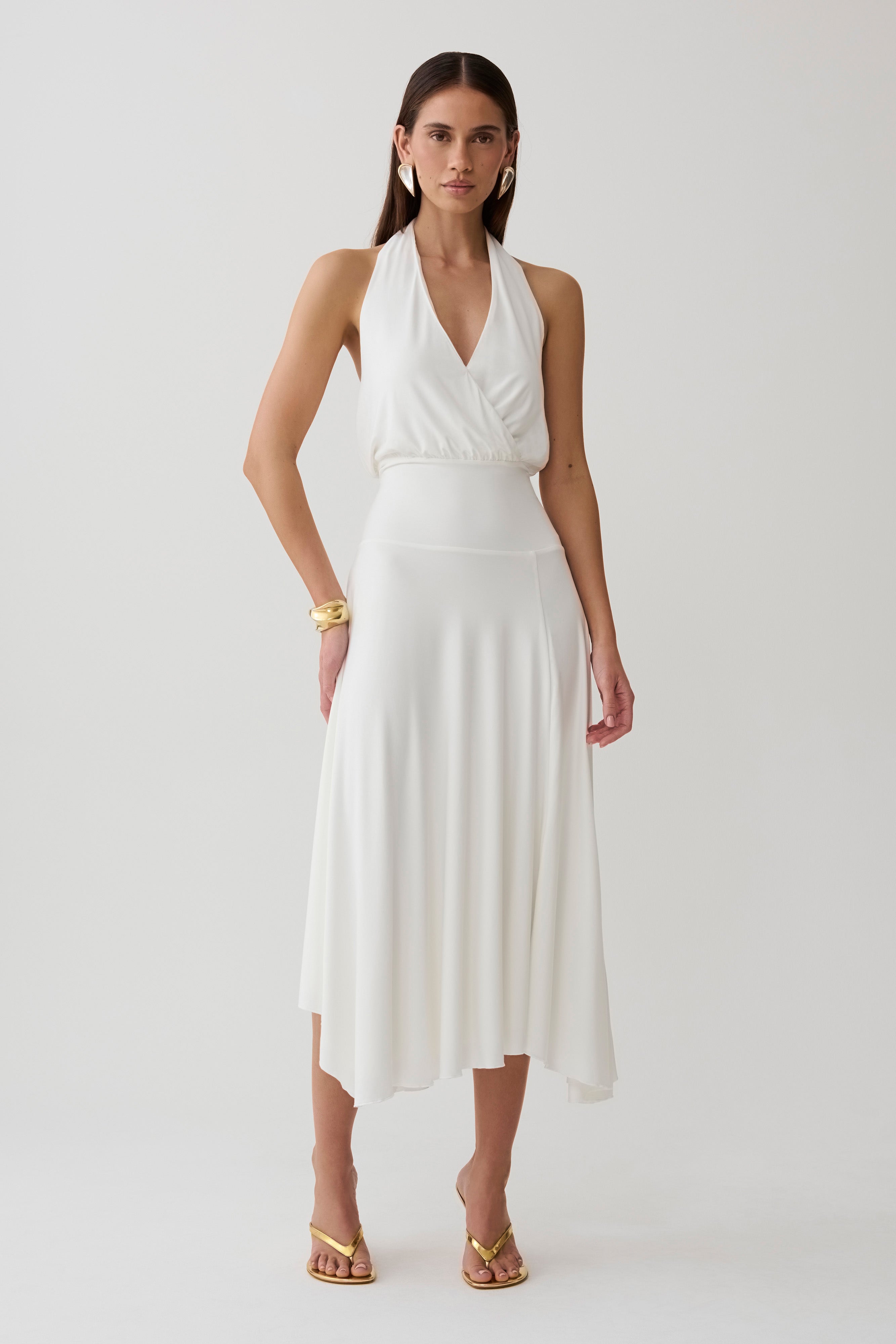 Krish Hankie Halter Midi Dress - White