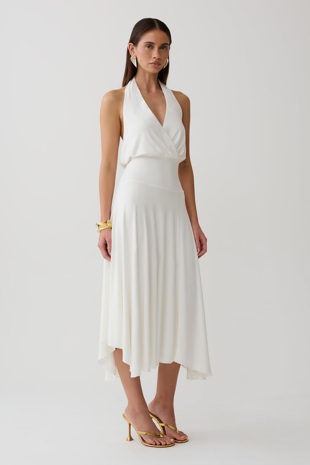 Krish Hankie Halter Midi Dress - White