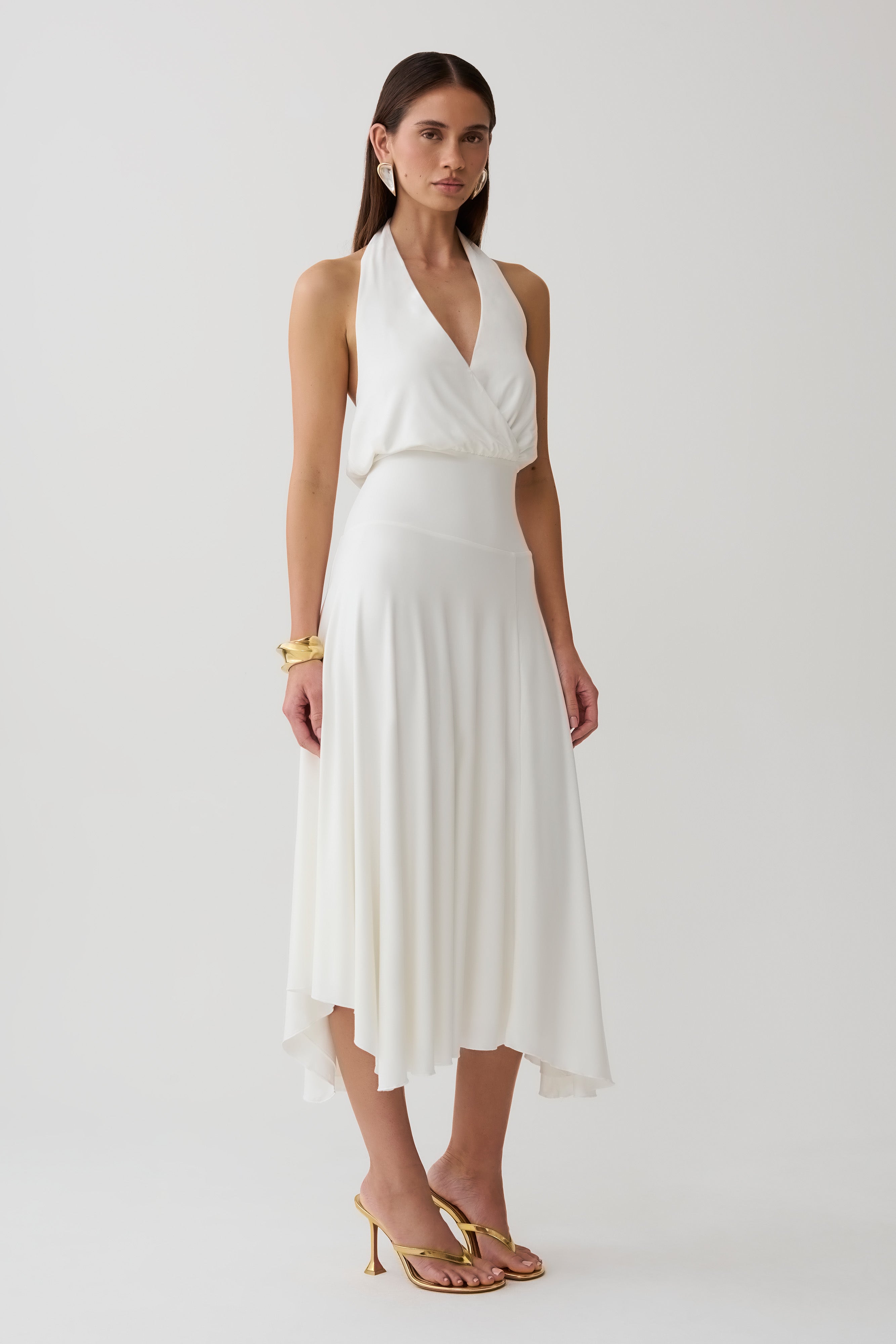 Krish Hankie Halter Midi Dress - White