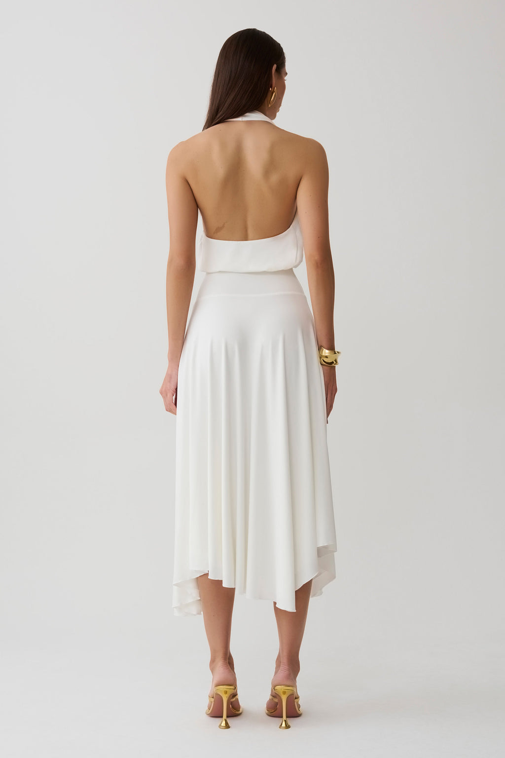 Krish Hankie Halter Midi Dress - White