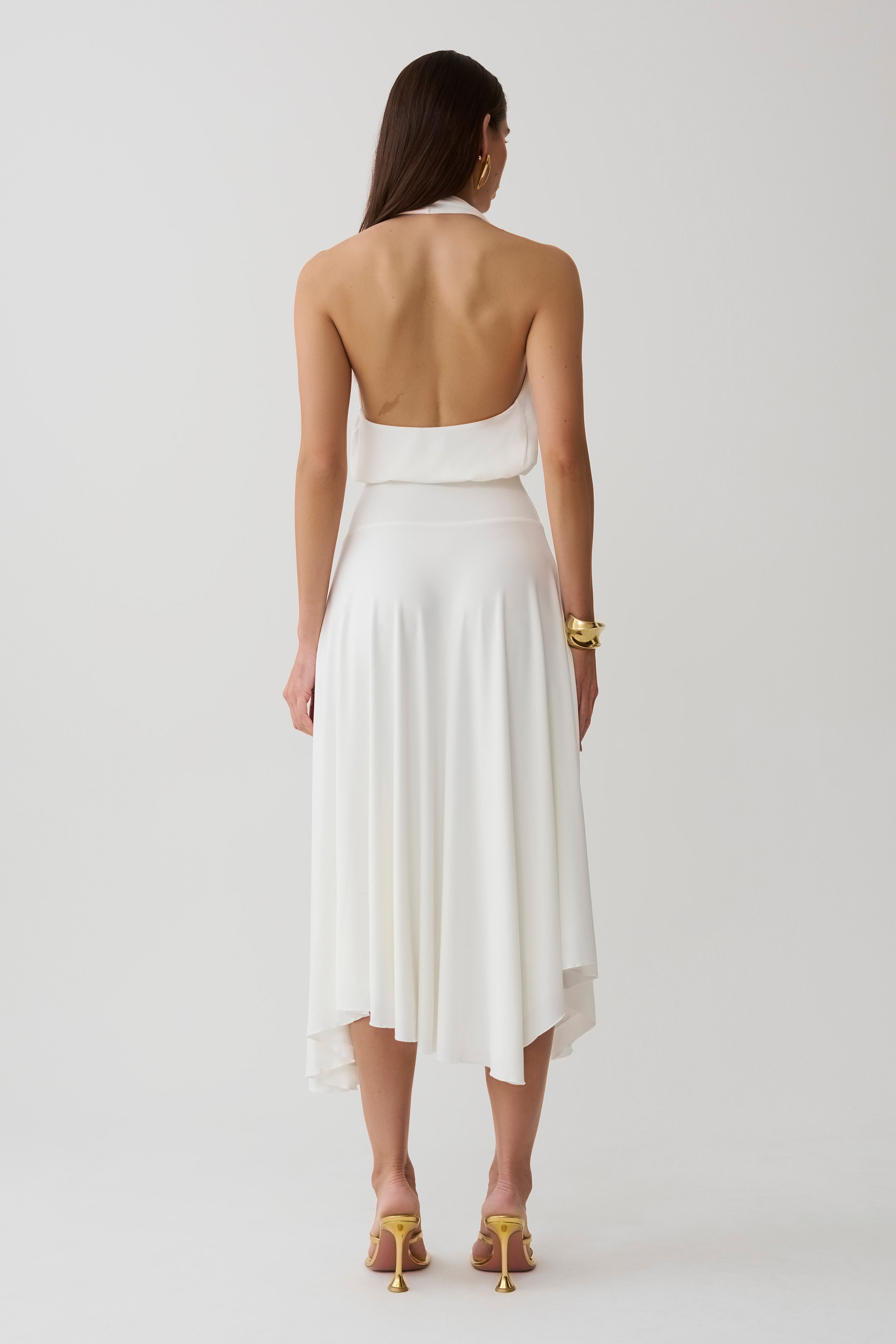 Krish Hankie Halter Midi Dress - White