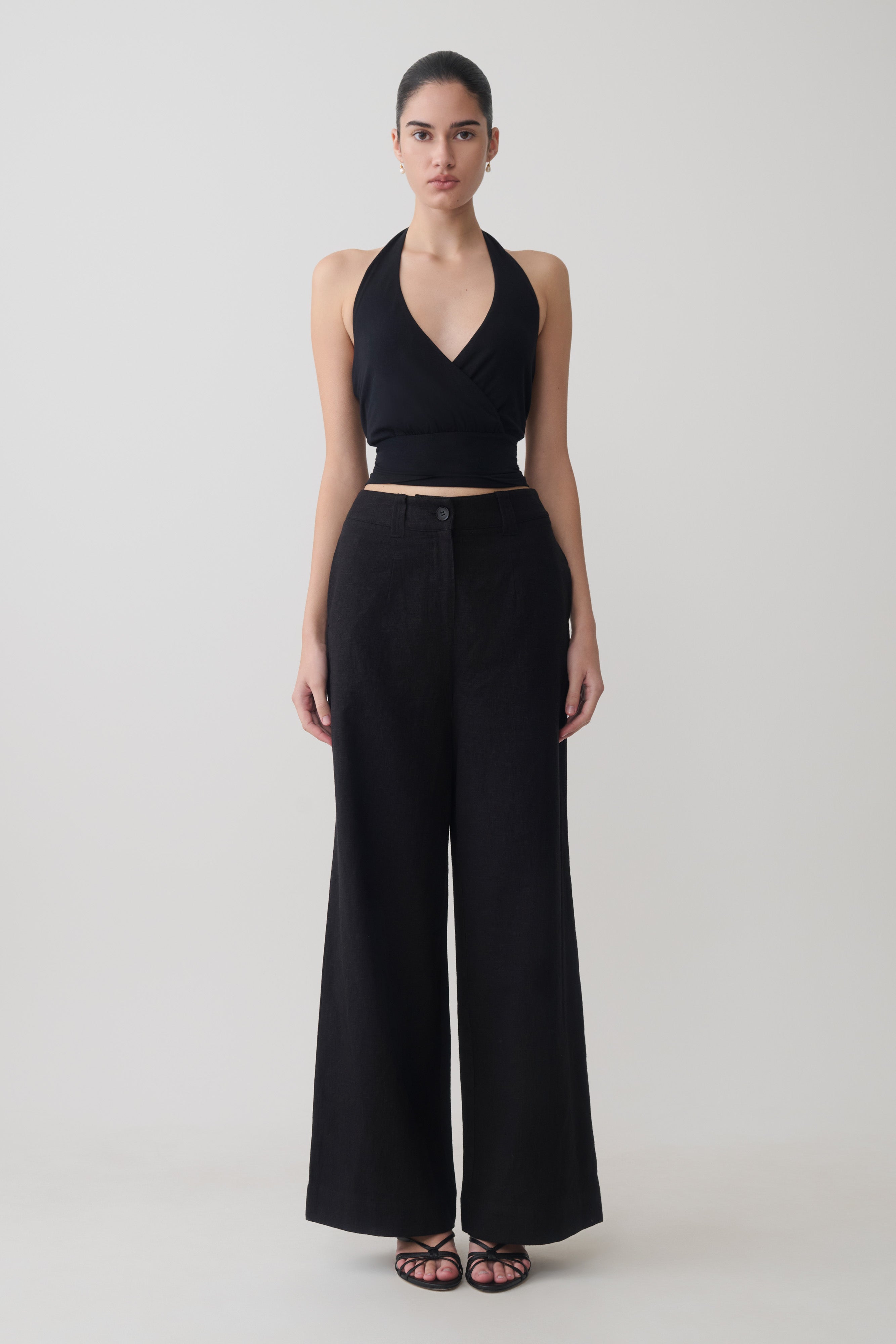 Jina Draped Halter Top - Black
