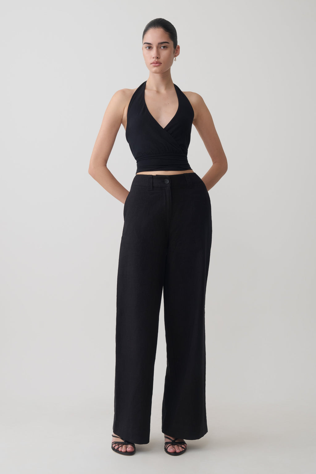 Jina Draped Halter Top - Black