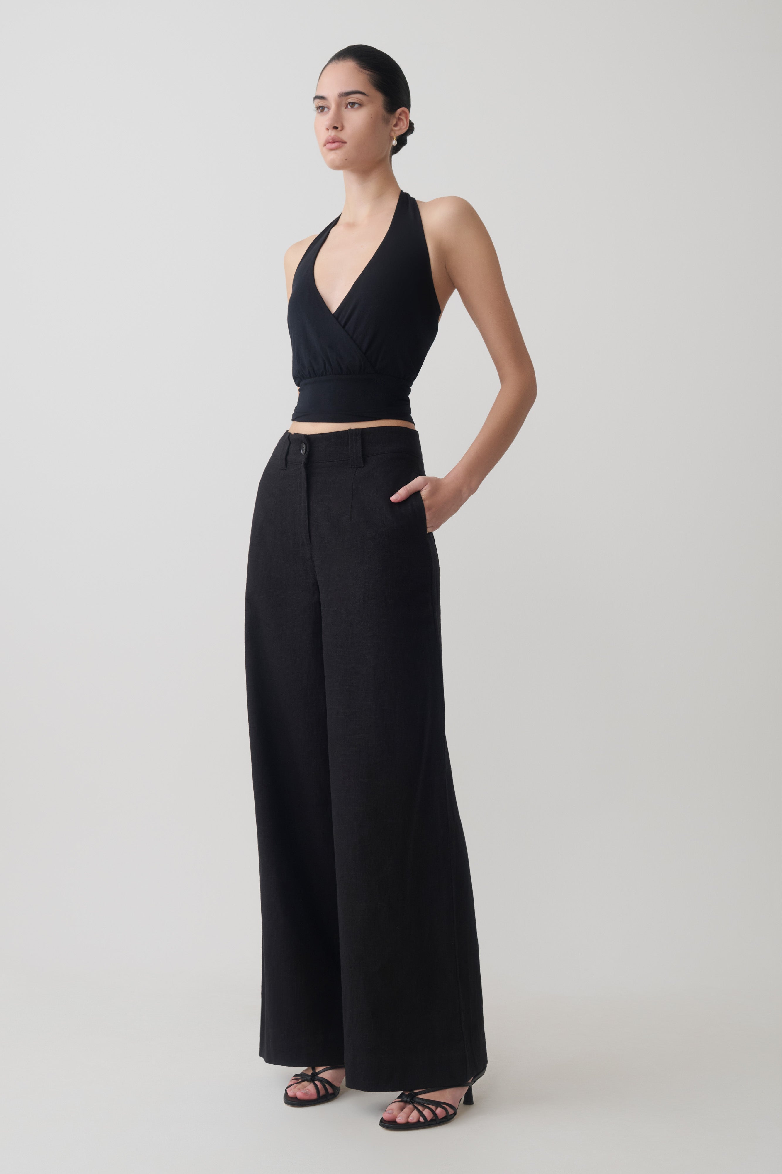 Jina Draped Halter Top - Black