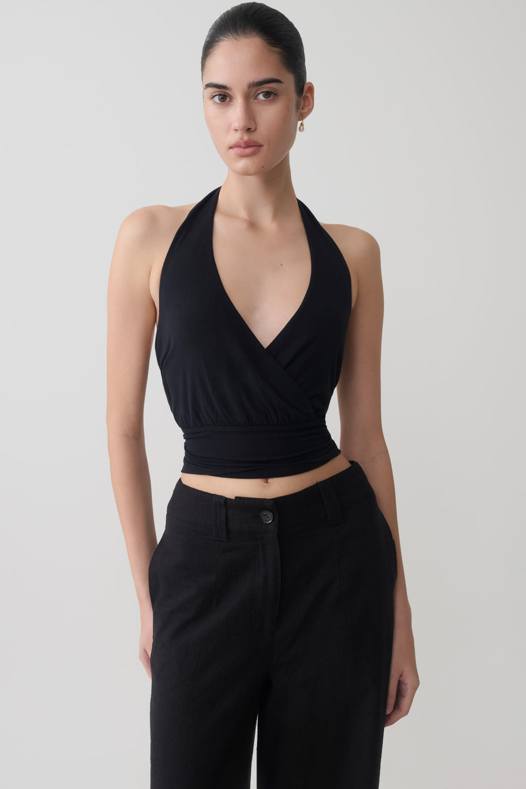 Jina Draped Halter Top - Black