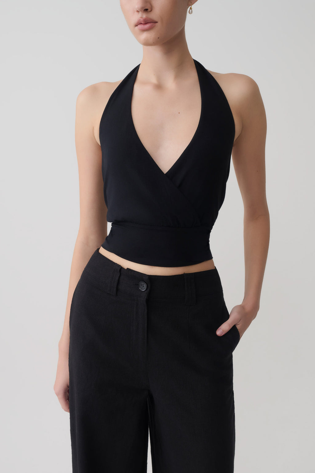 Jina Draped Halter Top - Black