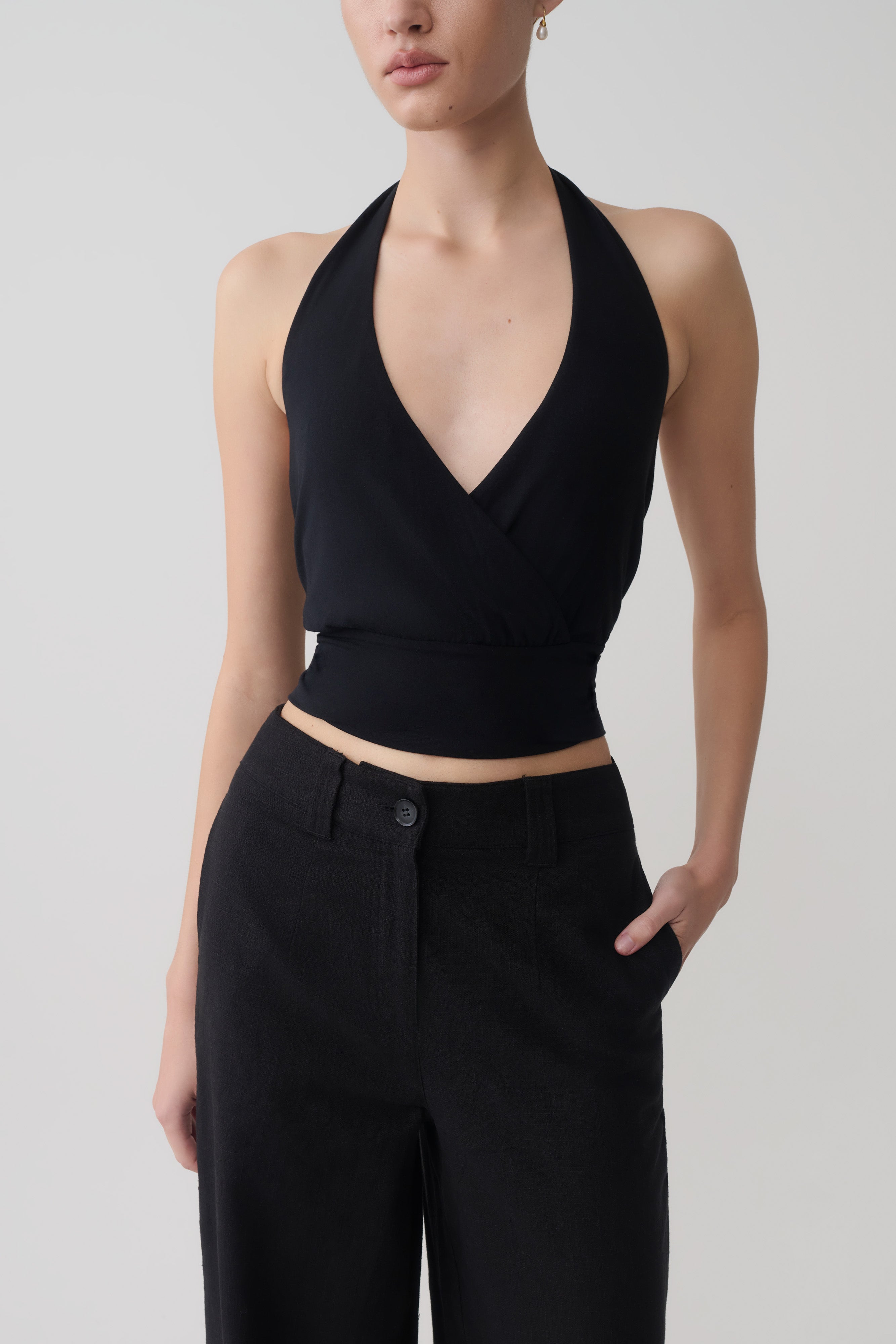 Jina Draped Halter Top - Black