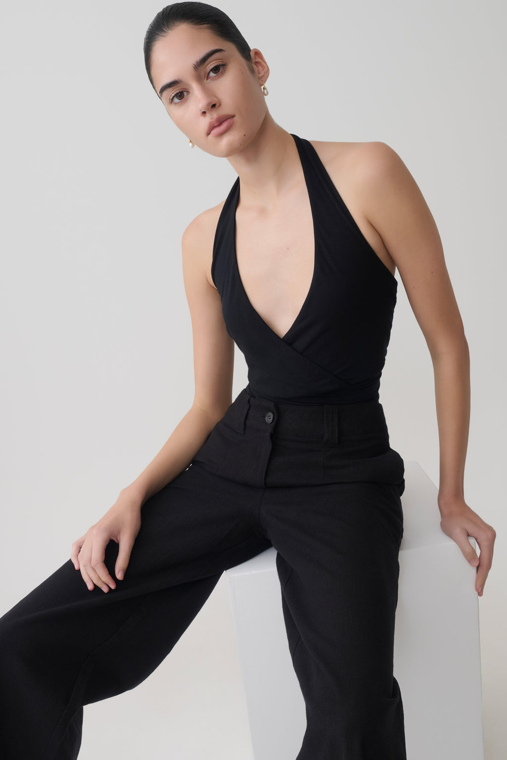 Jina Draped Halter Top - Black