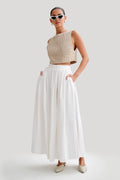 Clarence Linen A-Line Maxi Skirt - White