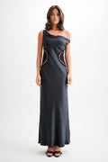 Kristina Satin Maxi Dress With Crochet - Black