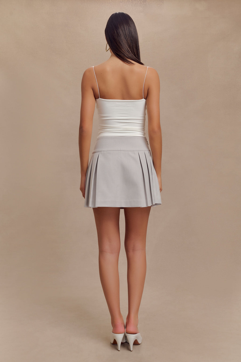Angie Pleated Buckle Mini Skirt - Grey