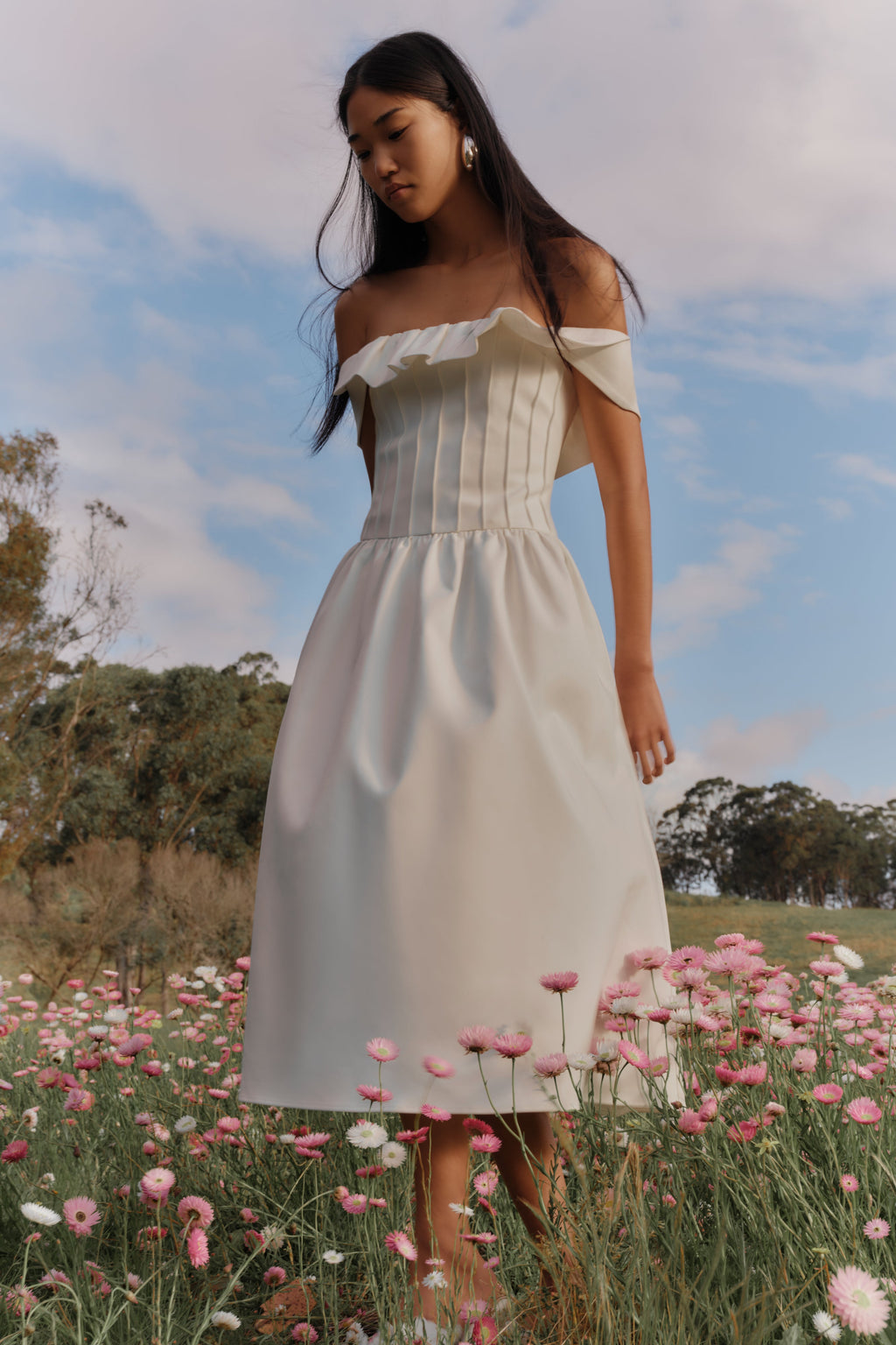 Orla Strapless Cotton Midi Dress - White