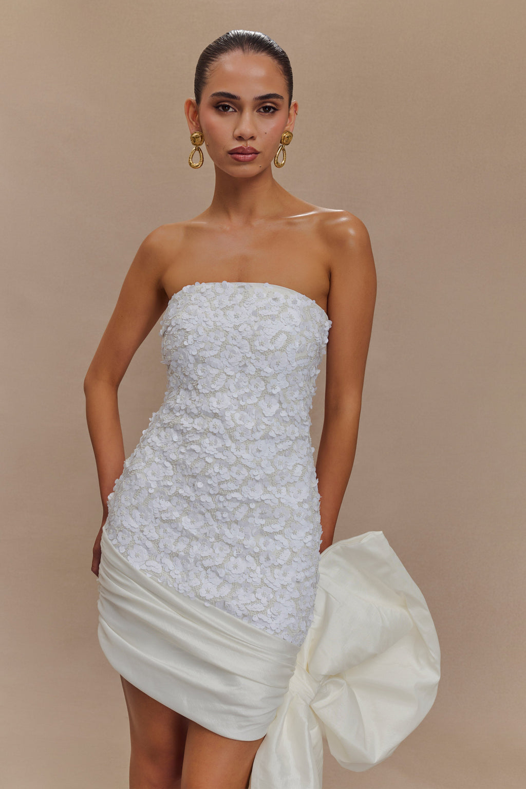 Franka Strapless Bow Mini Dress - White