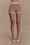 Julianne Contrast Knit Shorts - Pebble/Ivory