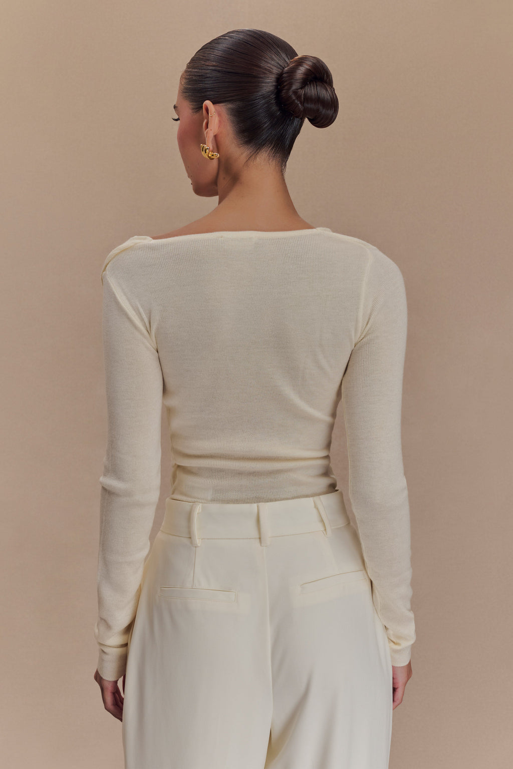 Culver Draped Twist Knit Top - Cream