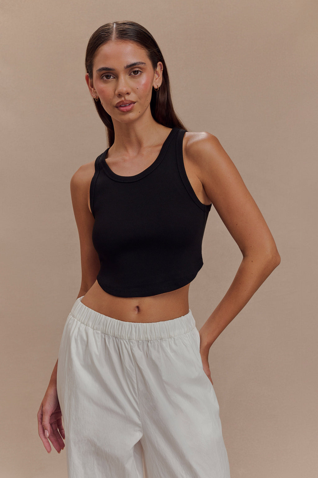 Morgana Ribbed Tank Top - Black