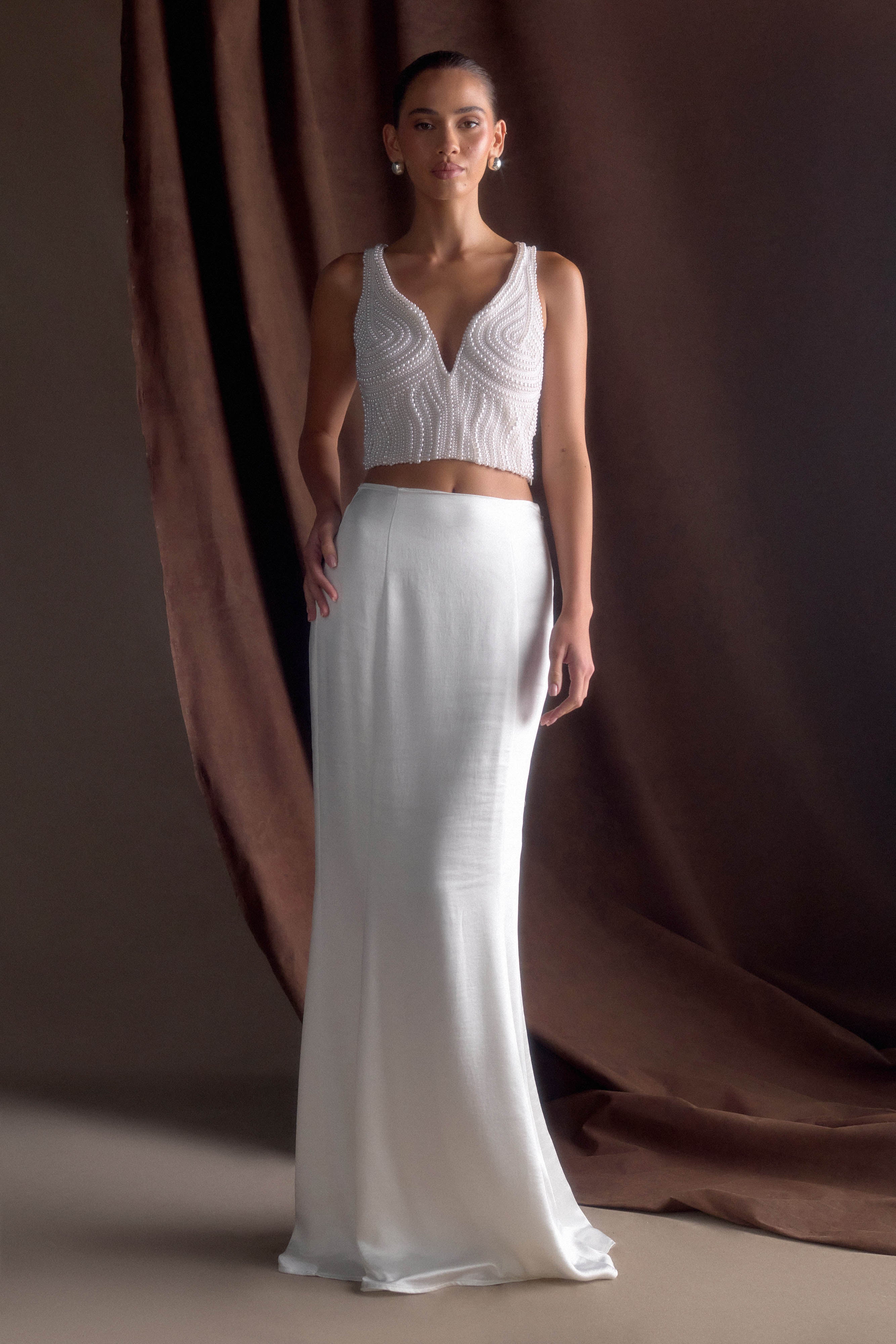 Kathia Pearl Hand Beaded Top - White