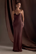 Lilly Sweetheart Satin Maxi Dress - Dark Chocolate