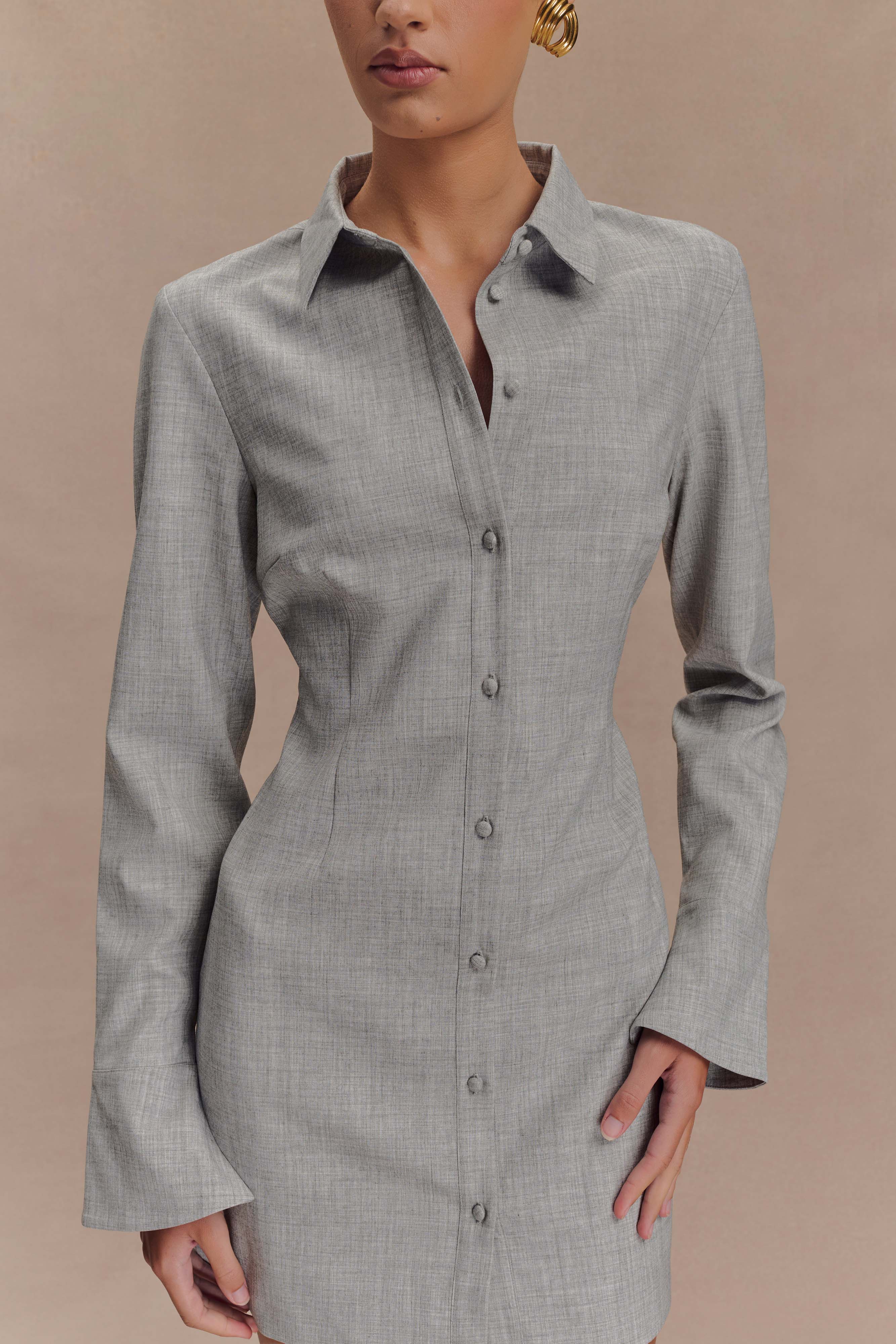 Dorian Fitted Shirt Mini Dress - Charcoal Marle