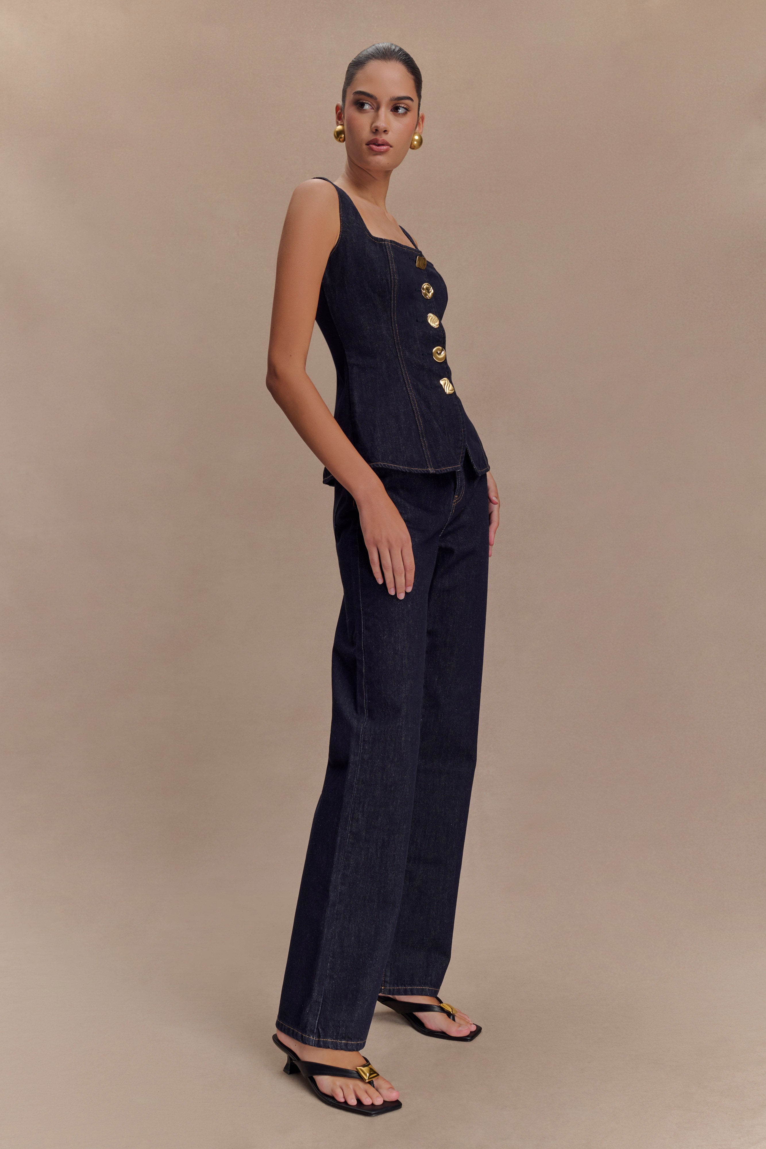 Janine High Waisted Straight Leg Jeans - Washed Indigo Blue