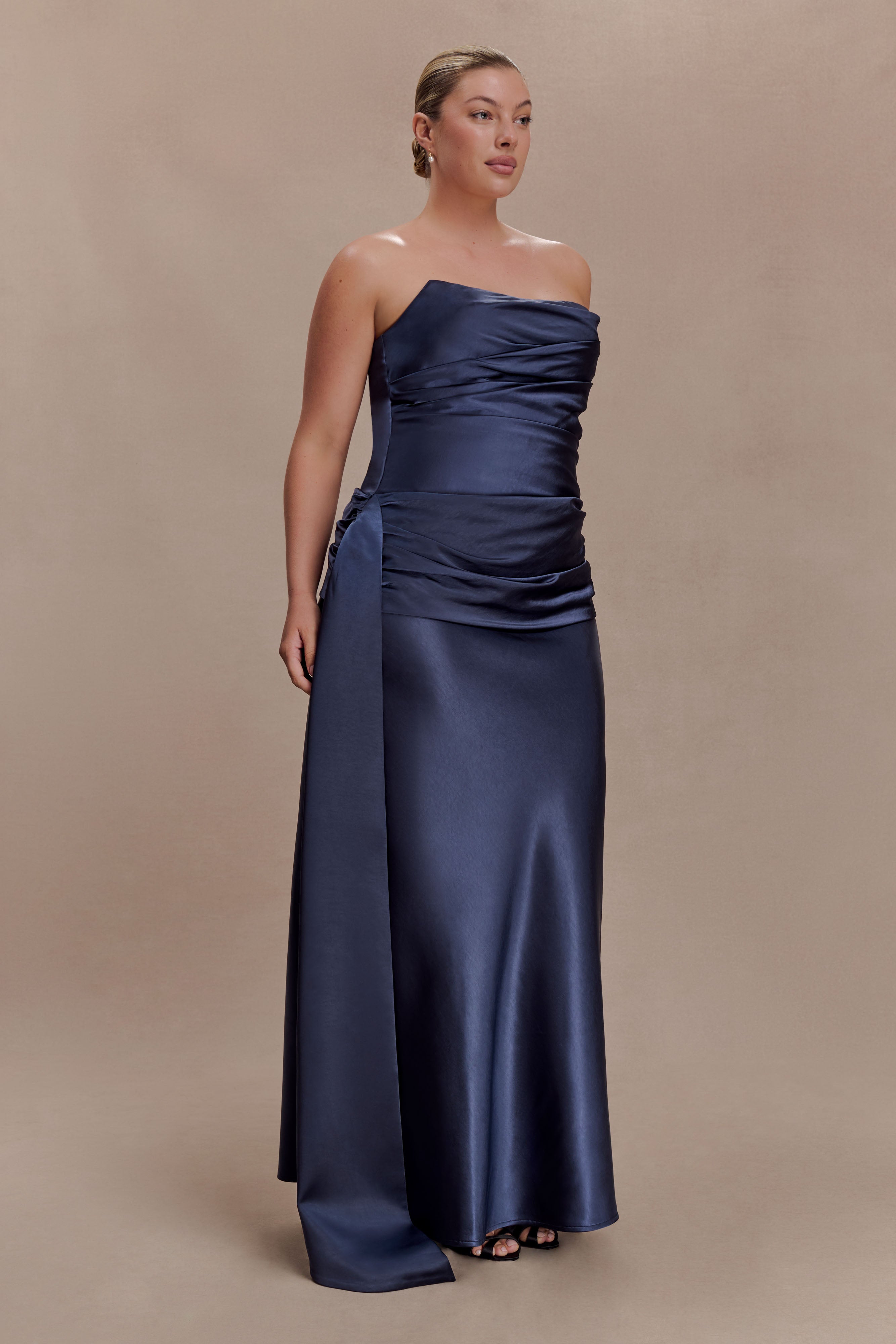 Sarah Strapless Maxi Dress With Waist Tie - Navy