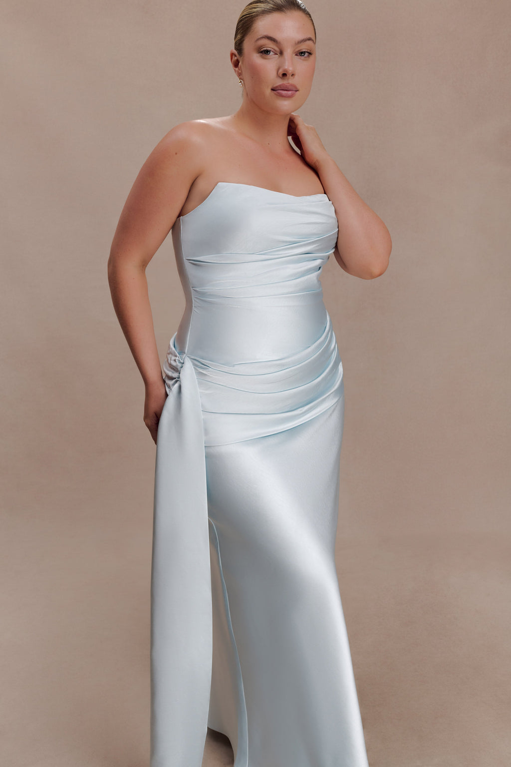 Sarah Strapless Maxi Dress With Waist Tie - Ice Blue