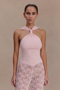 Angelika Twist Front Knit Top - Baby Pink