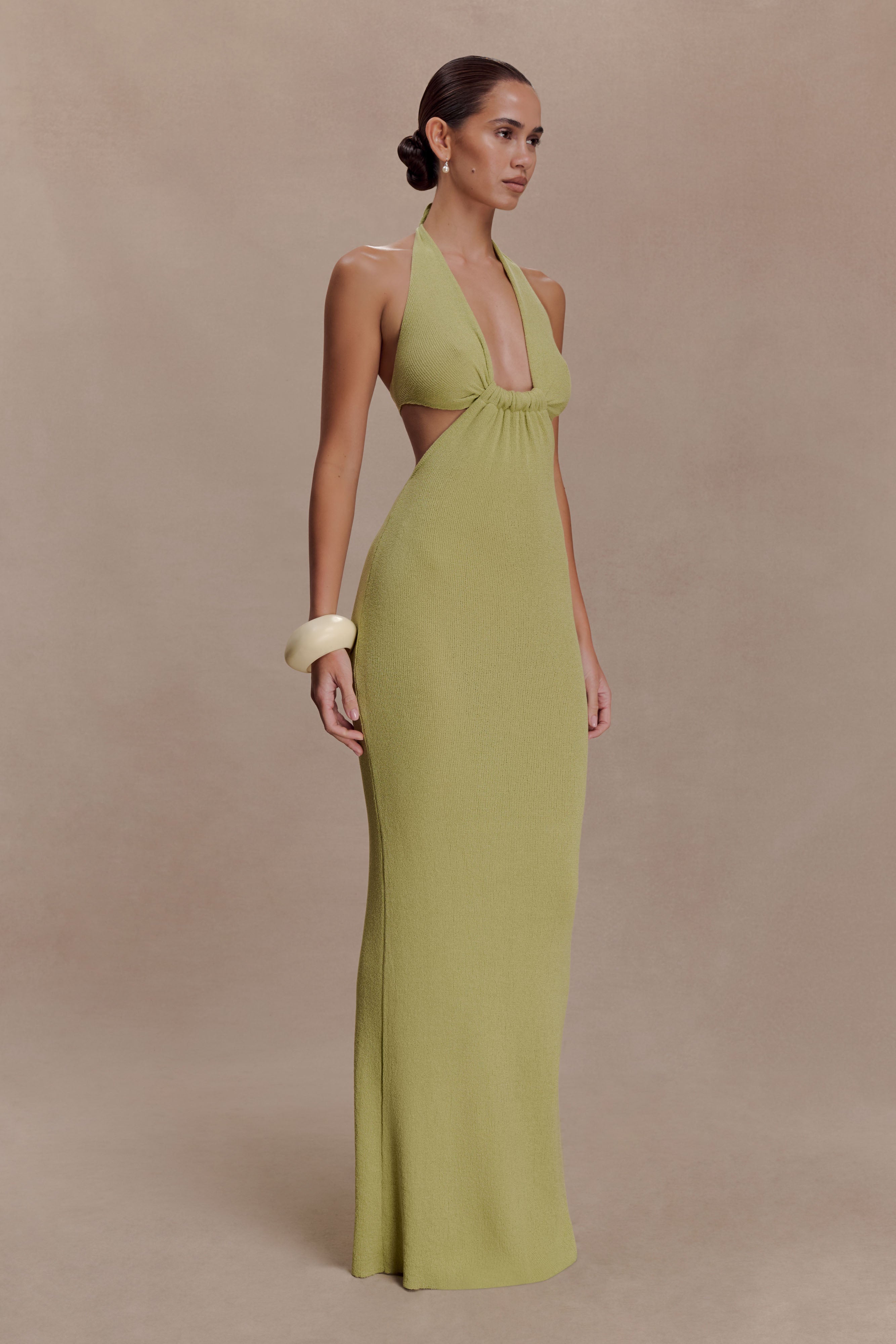 Theresea Halter Knit Maxi Dress - Light Olive