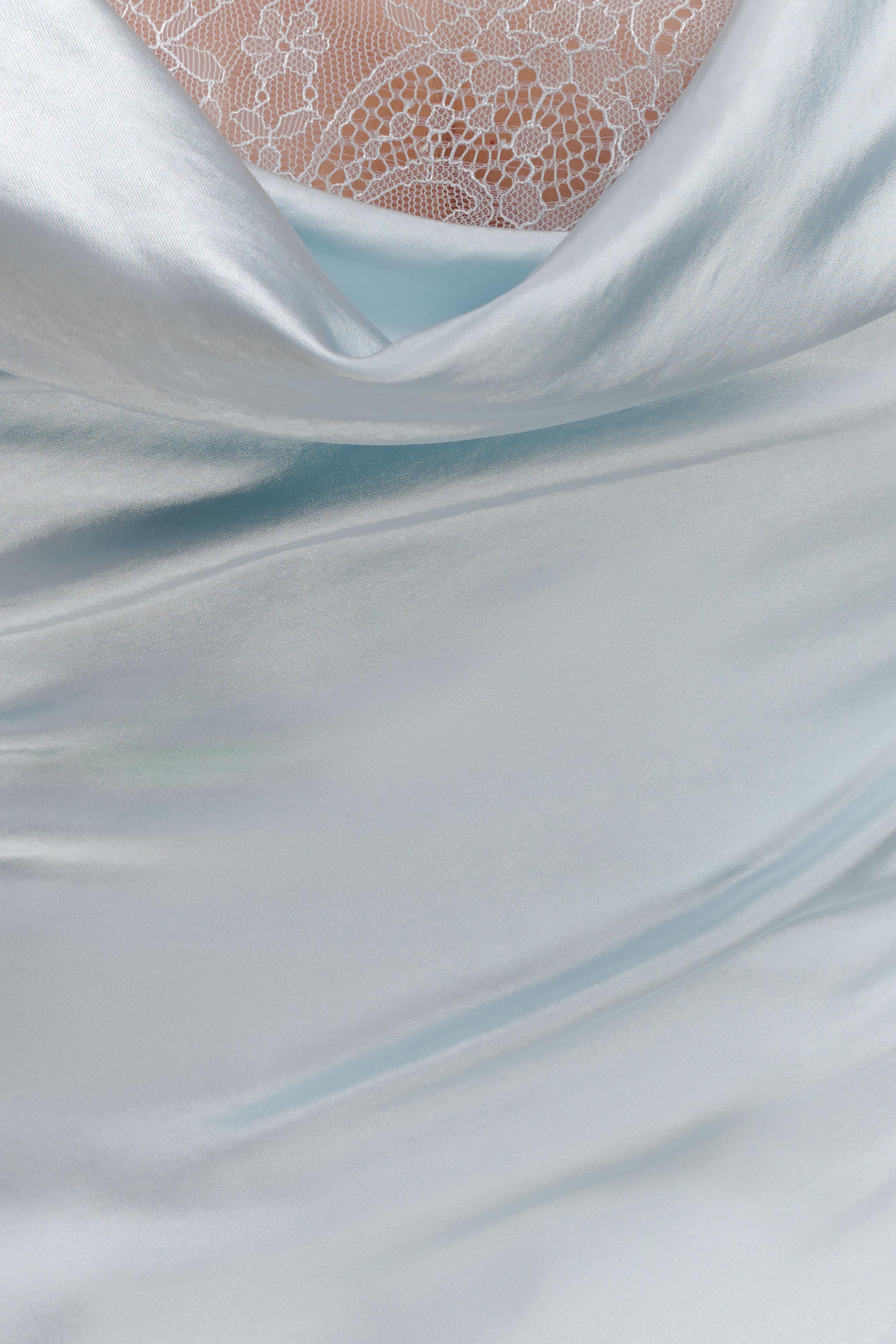 Ashley Cowl Neck Lace And Satin Maxi Dress - Ice Blue