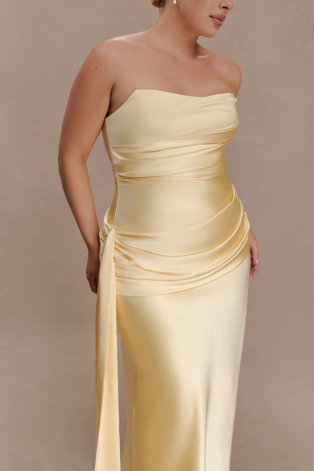 Sarah Strapless Maxi Dress With Waist Tie - Lemon