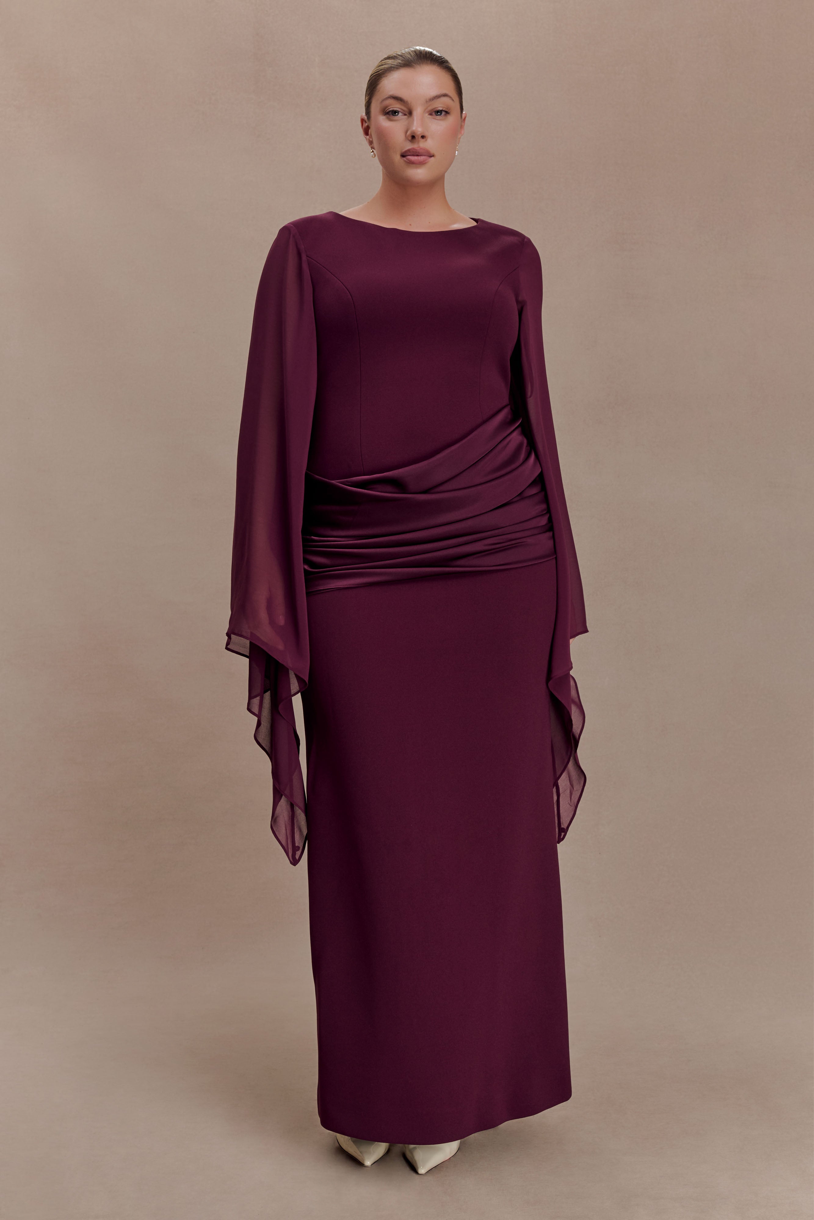 Samantha Waterfall Sleeves Maxi Dress - Wine