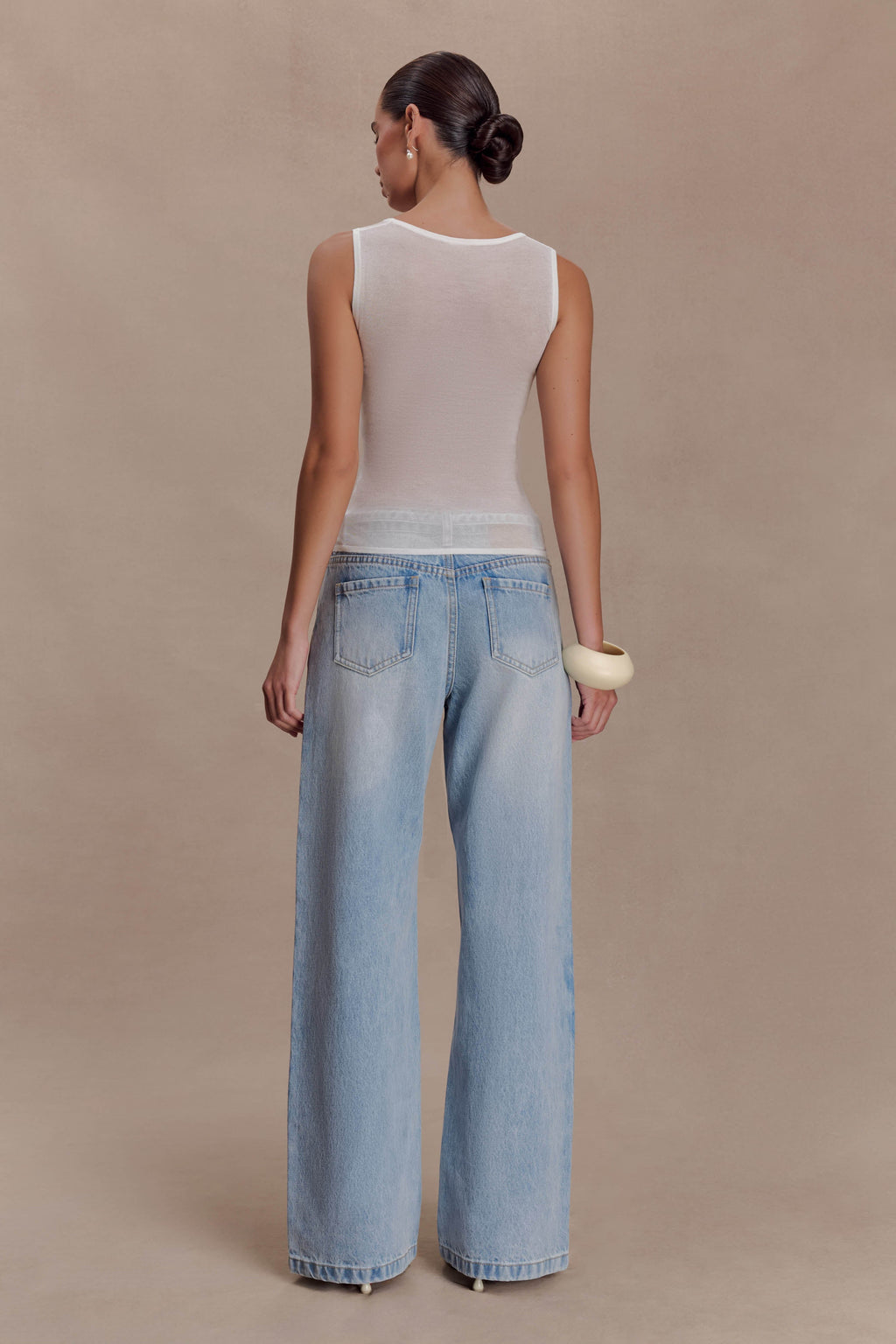 Perrie Mid Rise Straight Leg Tie Jeans - Washed Light Blue
