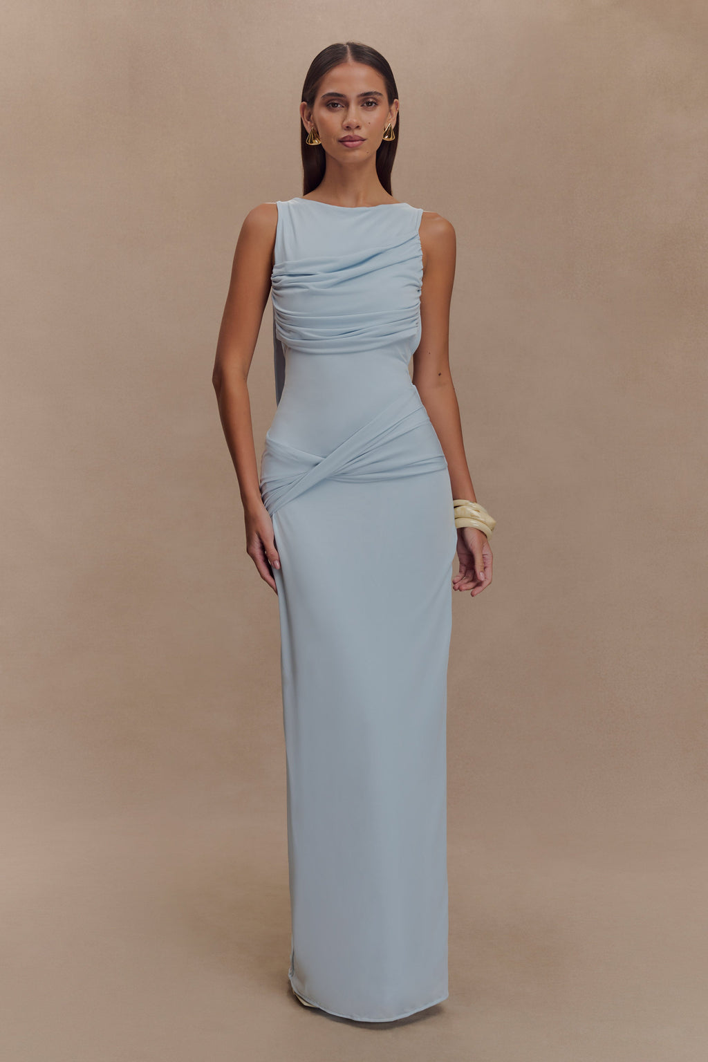Henley Slinky Drape Maxi Dress - Pale Blue