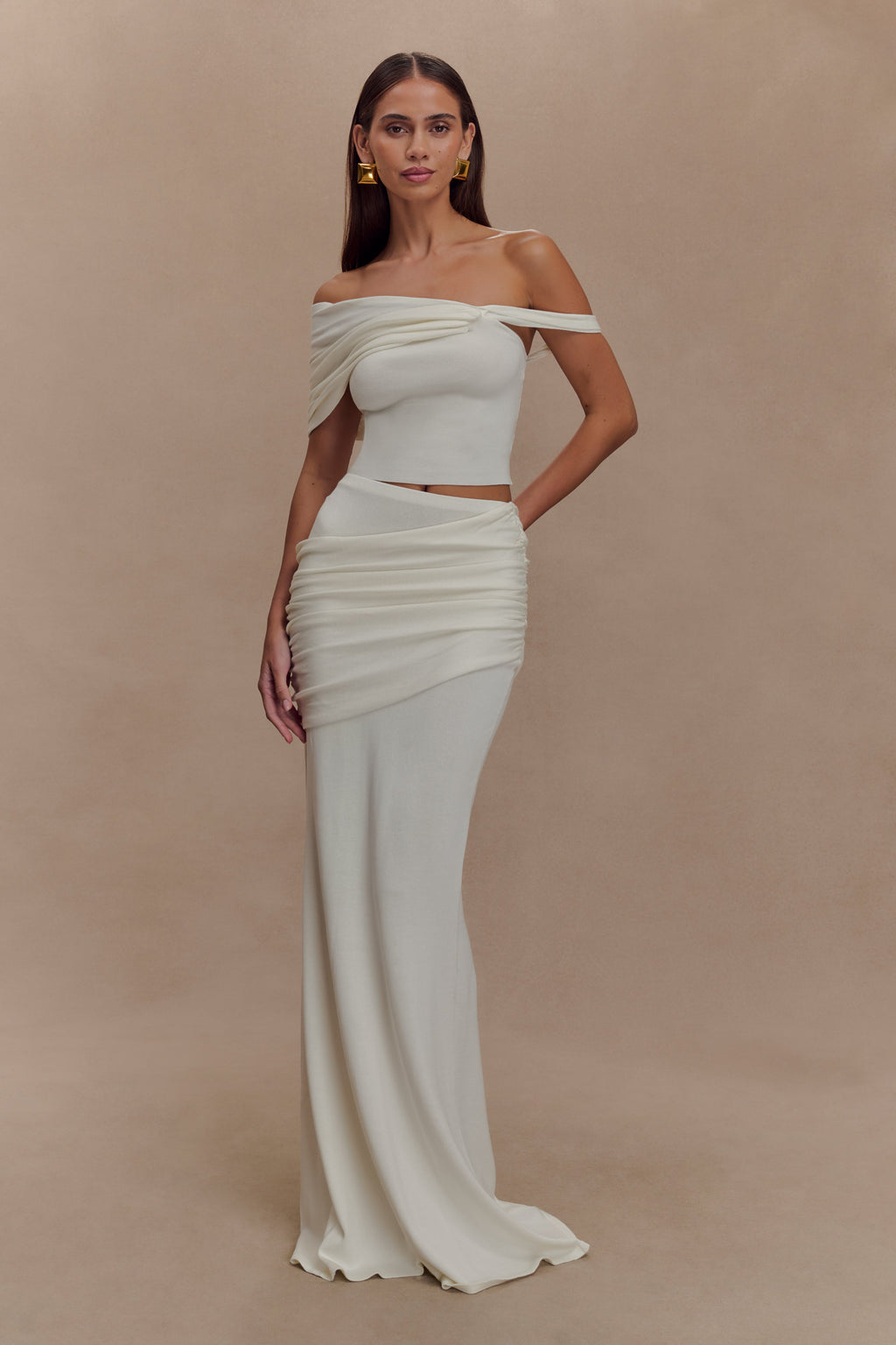 Irene Gathered Knit Top - Ivory