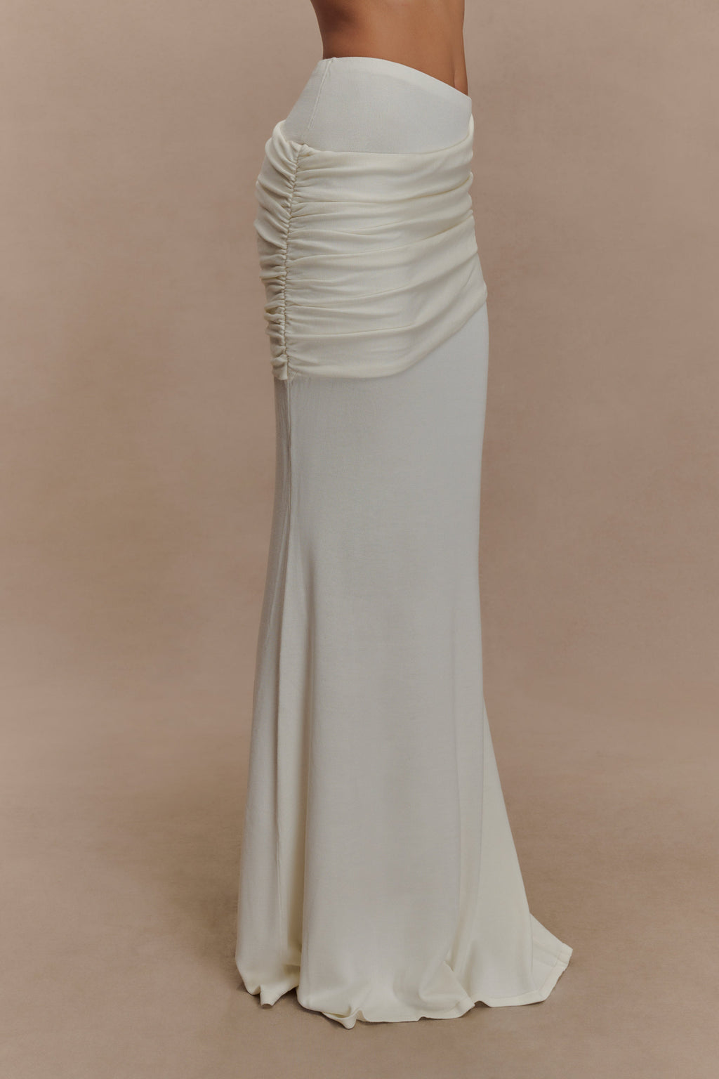 Irene Gathered Knit Maxi Skirt - Ivory