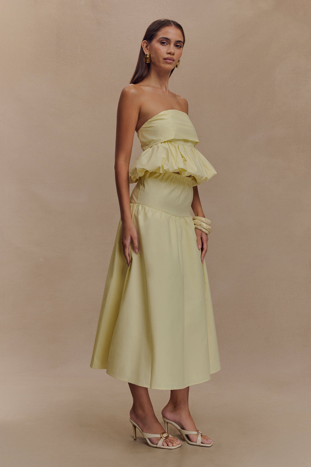 Amirah Strapless Bubble Crop Top - Lemon