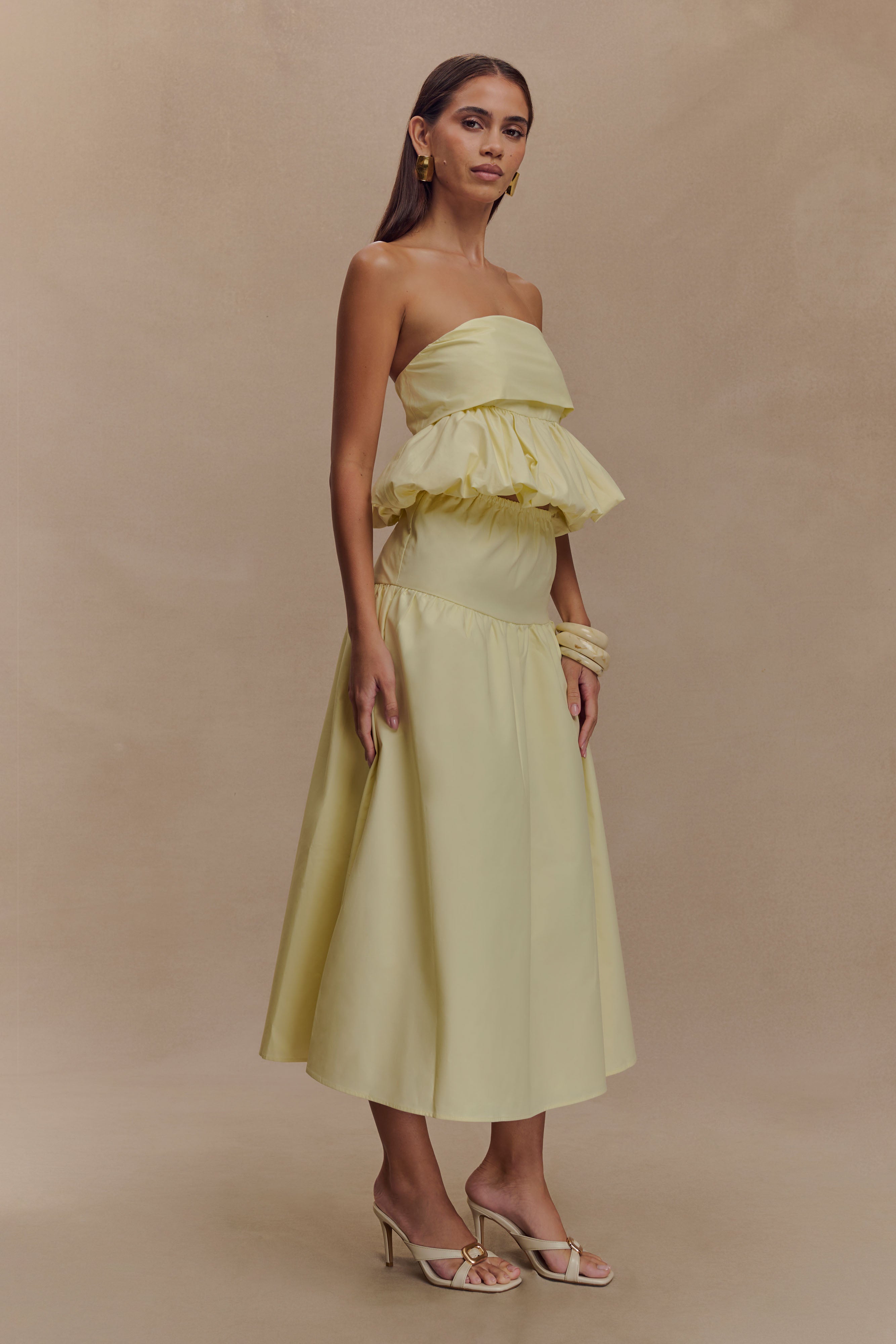Amirah Strapless Bubble Crop Top - Lemon