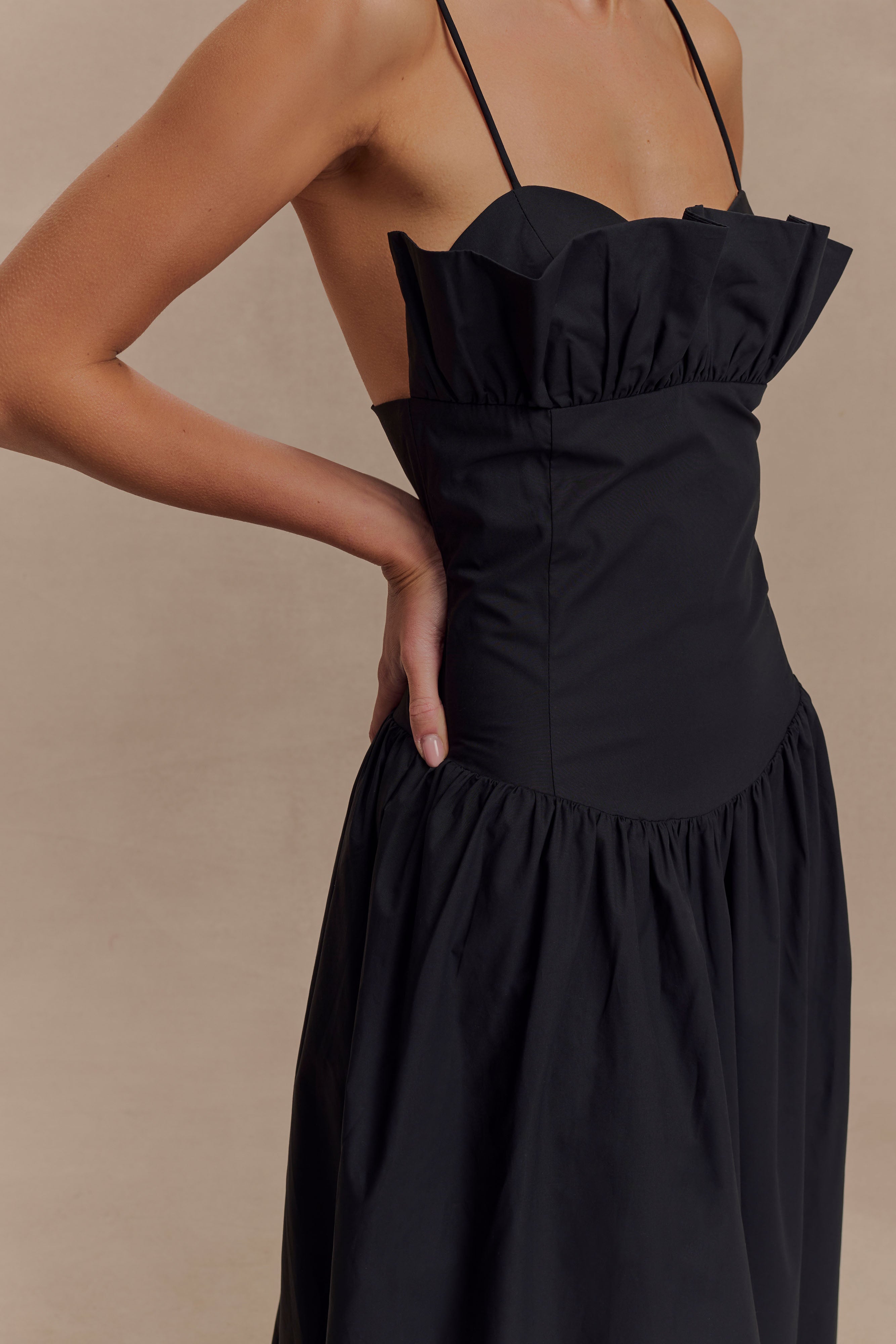 Janis Cotton Frill Maxi Dress - Black
