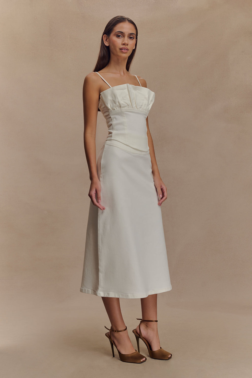 Cecilia Denim Frill Corset - White