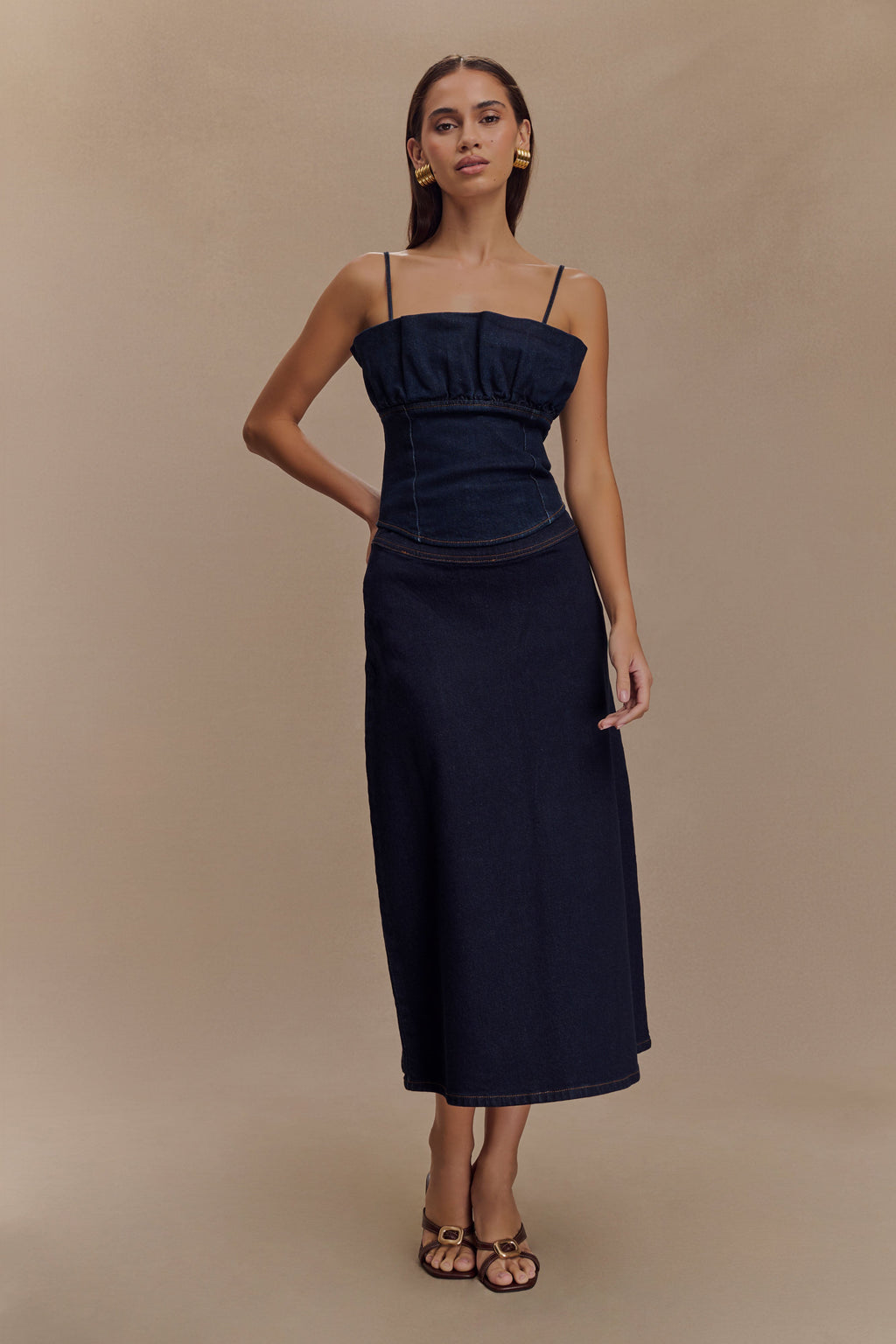 Cecilia Denim Frill Corset - Indigo Blue