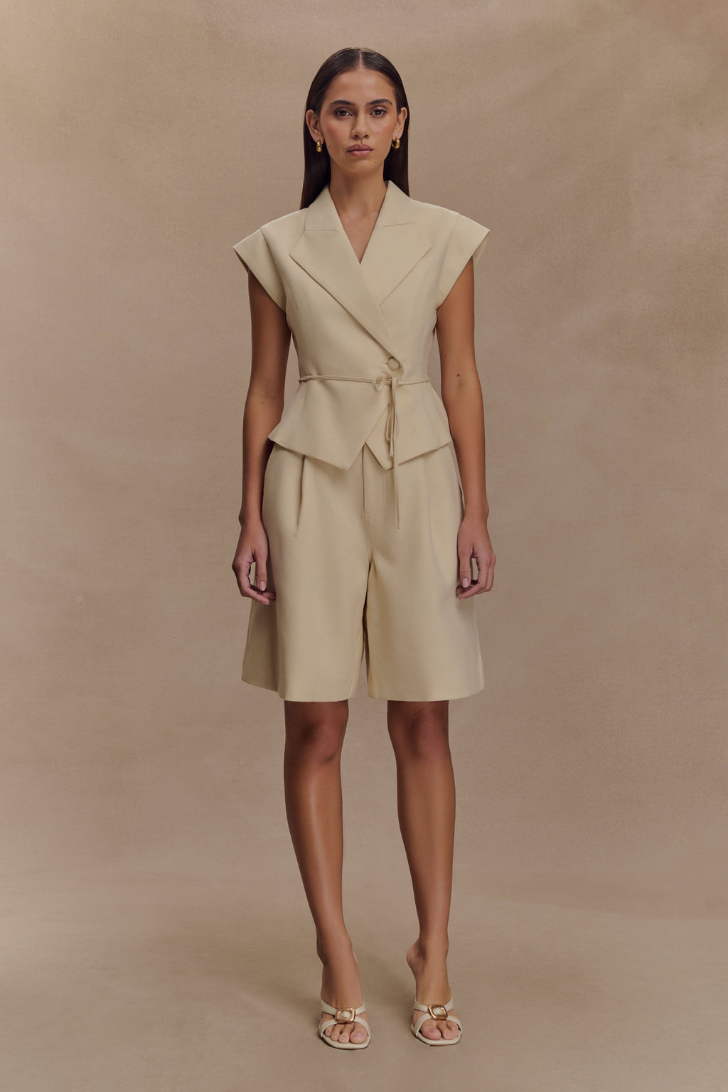 Andina Shortsleeve Linen Top - Natural Beige
