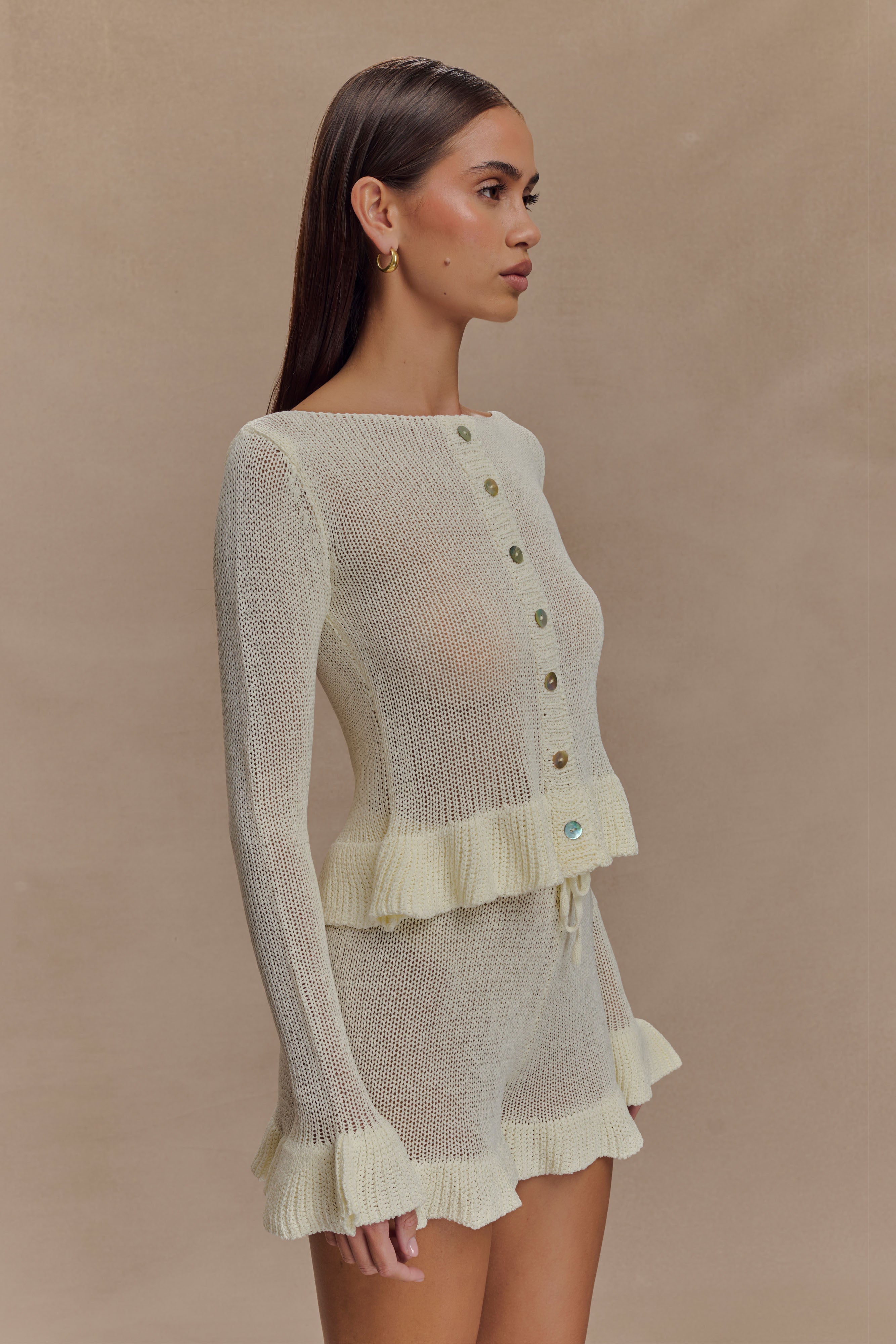 Eleanor Knit Frill Cardigan - White