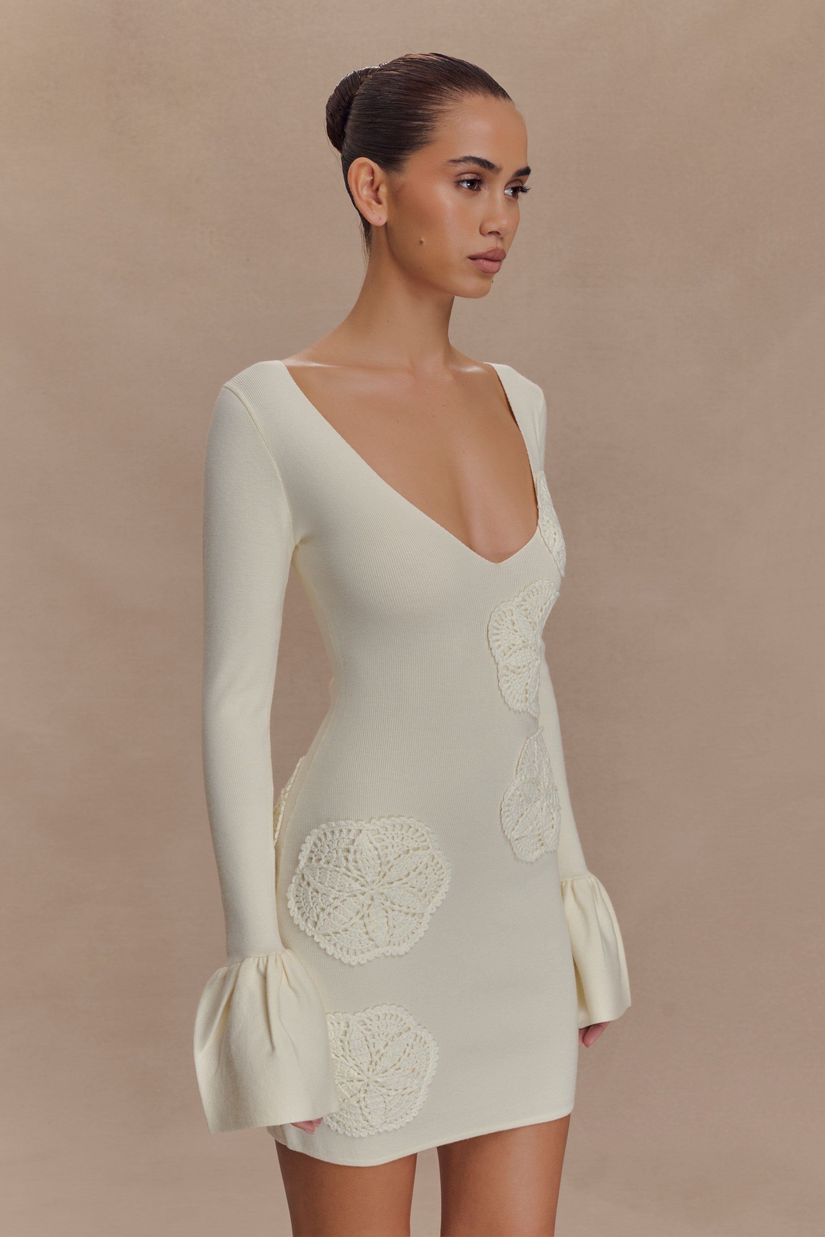 Amari Knit Crochet Knit Mini Dress - Ivory